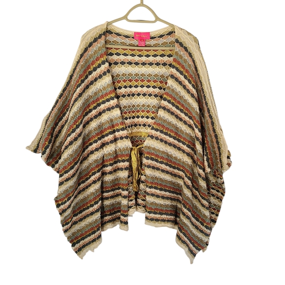 Betsey Johnson Metallic Striped Knit Poncho Wrap - O/S Boho Glam Shawl - Picture 2 of 14